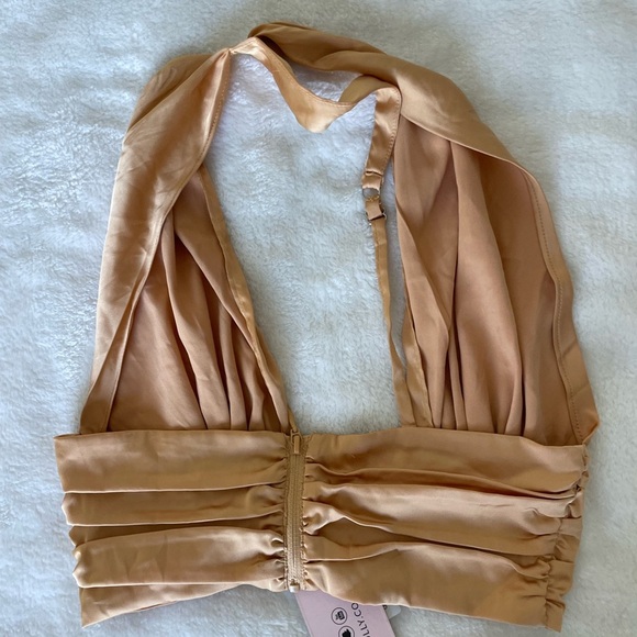 Oh Polly Golden Satin Halter Top - Picture 3 of 6